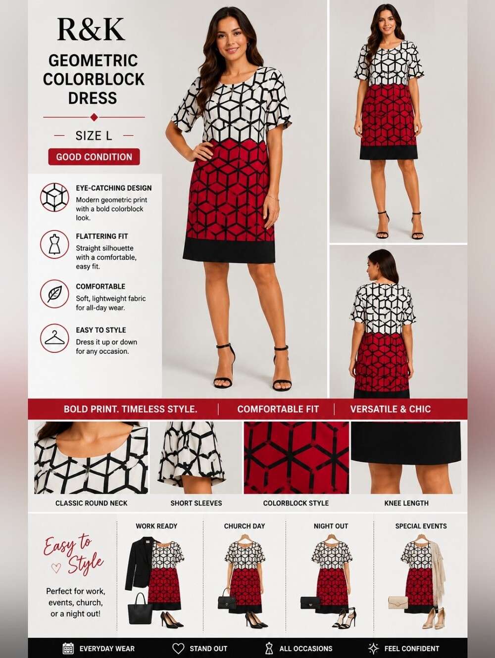 R&K Geometric Colorblock Dress Large